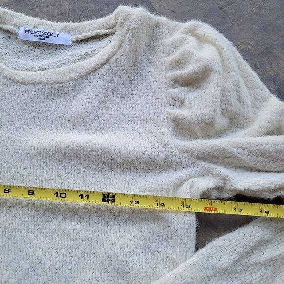 PROJECT SOCIAL T Knit Sweater Top Puff Sleeve Rounded Hem XS - Picture 4 of 7